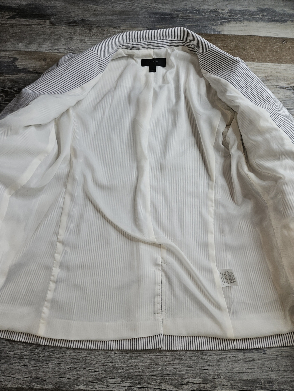 J. Crew Parke Blazer Seersucker Size 4 Grey White Striped - Picture 5 of 9